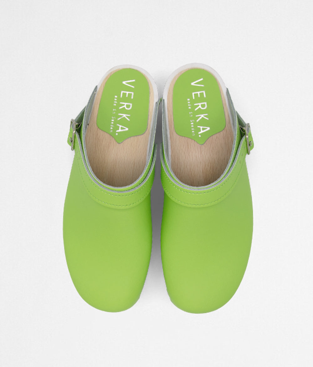 green leather clogs with strap white comfort base professional