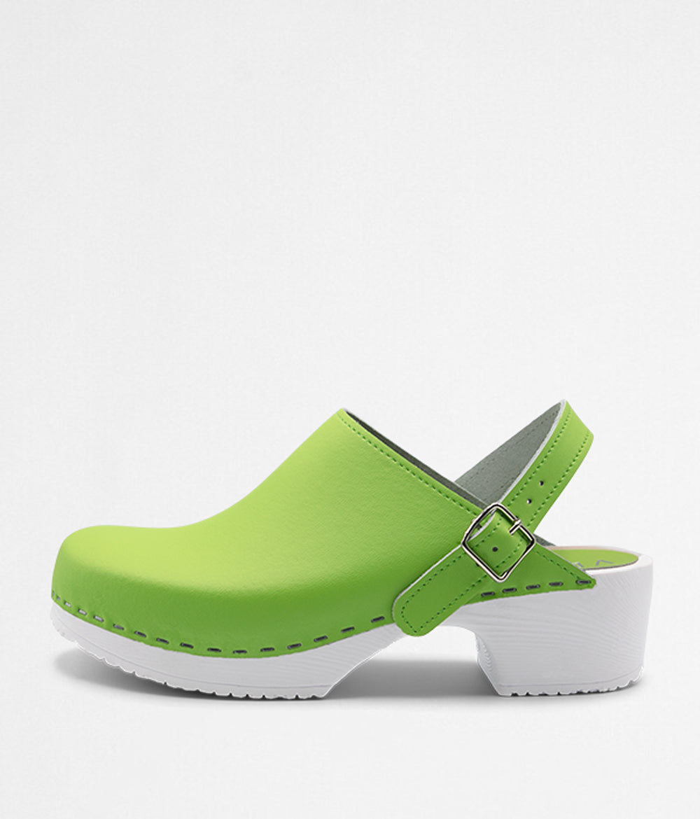 green leather clogs with strap white comfort base professional