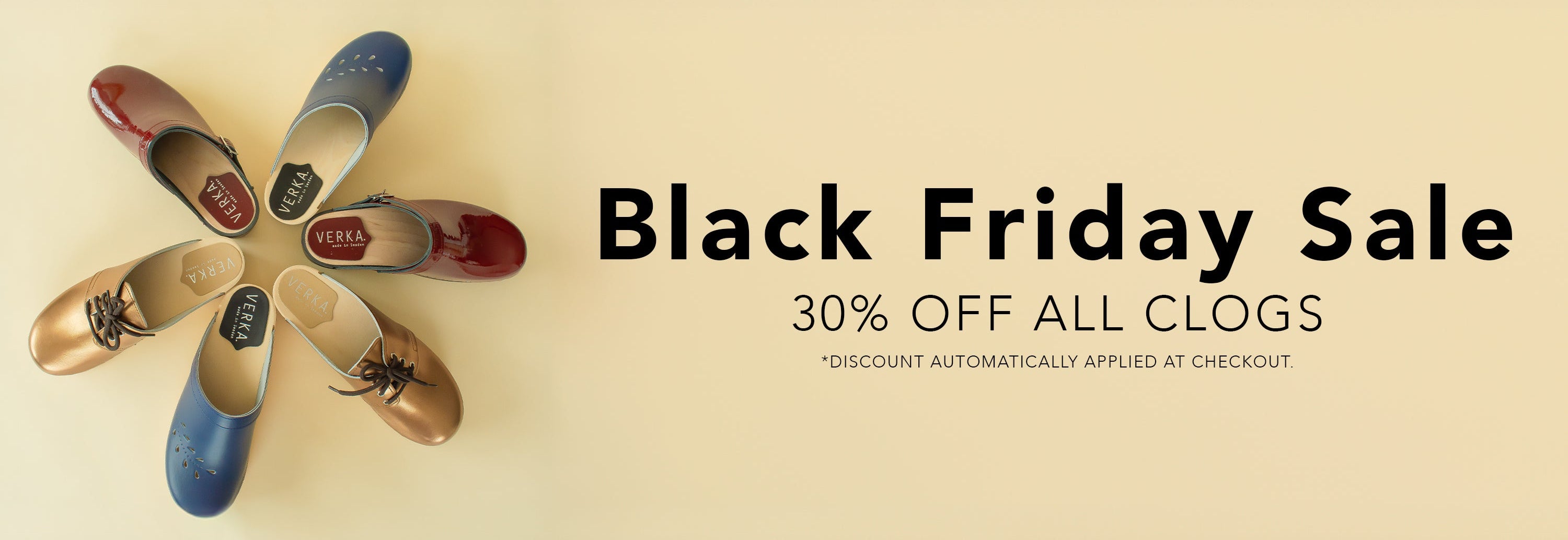 verka clogs in a row in multiple colors