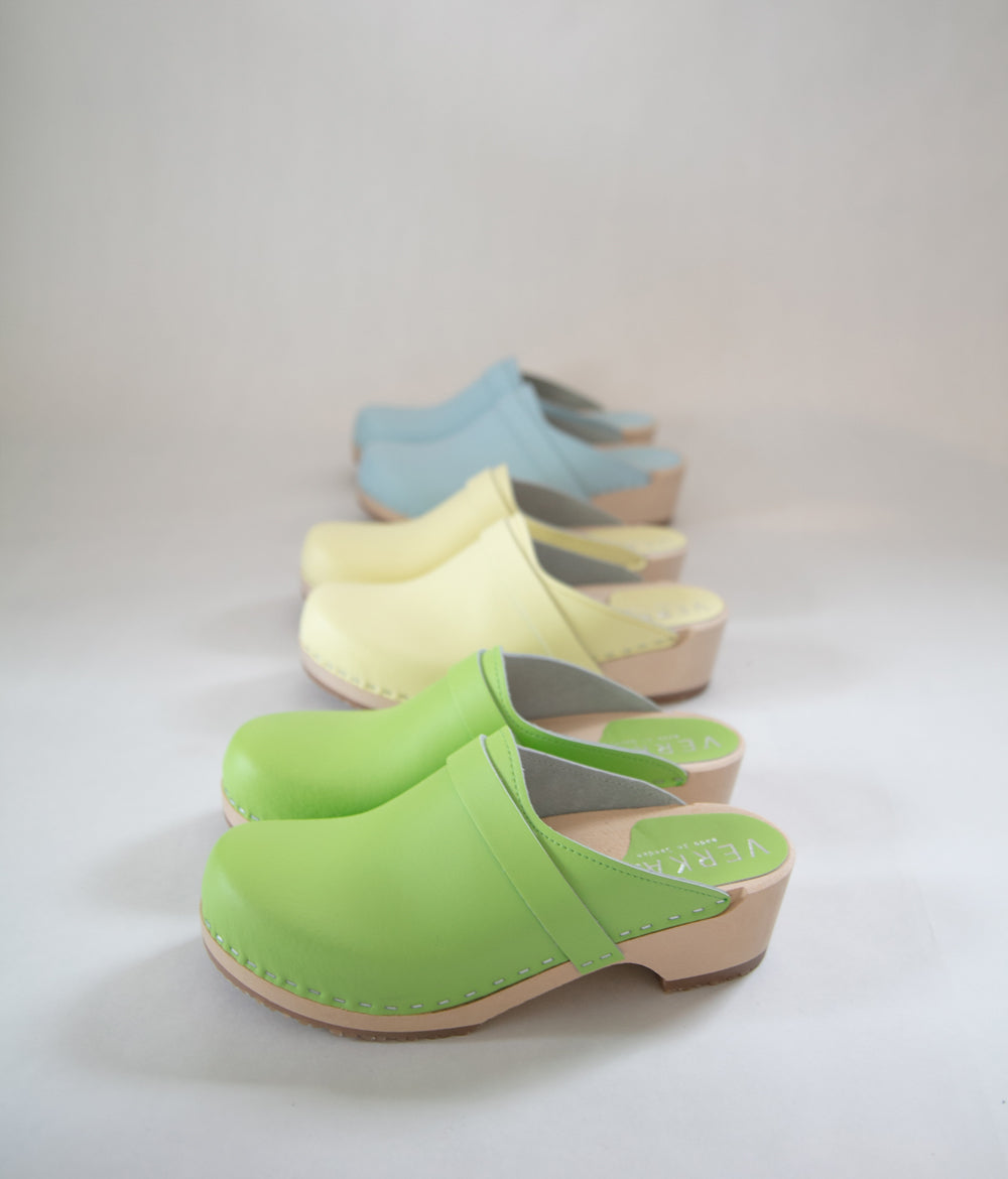 Queen Green handmade wooden clogs
