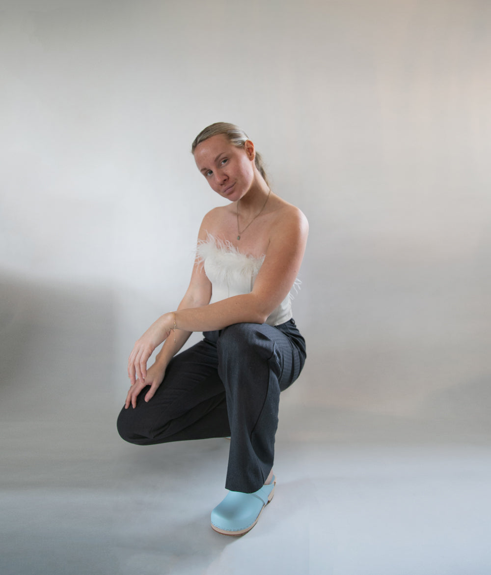 True blue wood clogs handmade