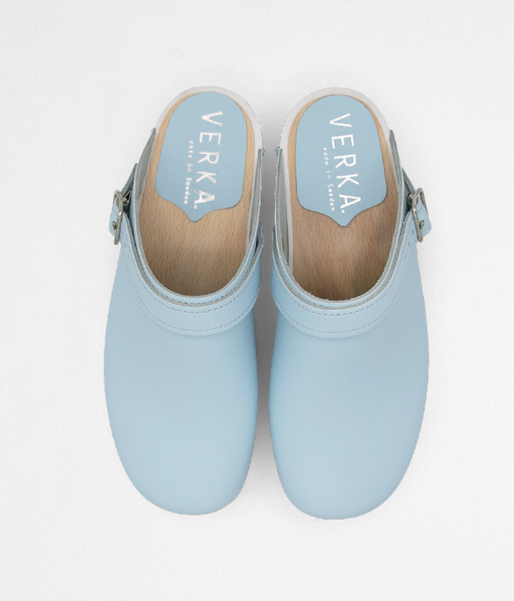 professional clogs white comfort base light blue leather with strap