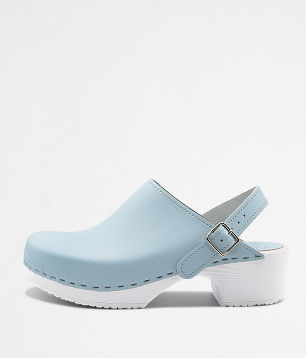 professional clogs white comfort base light blue leather with strap